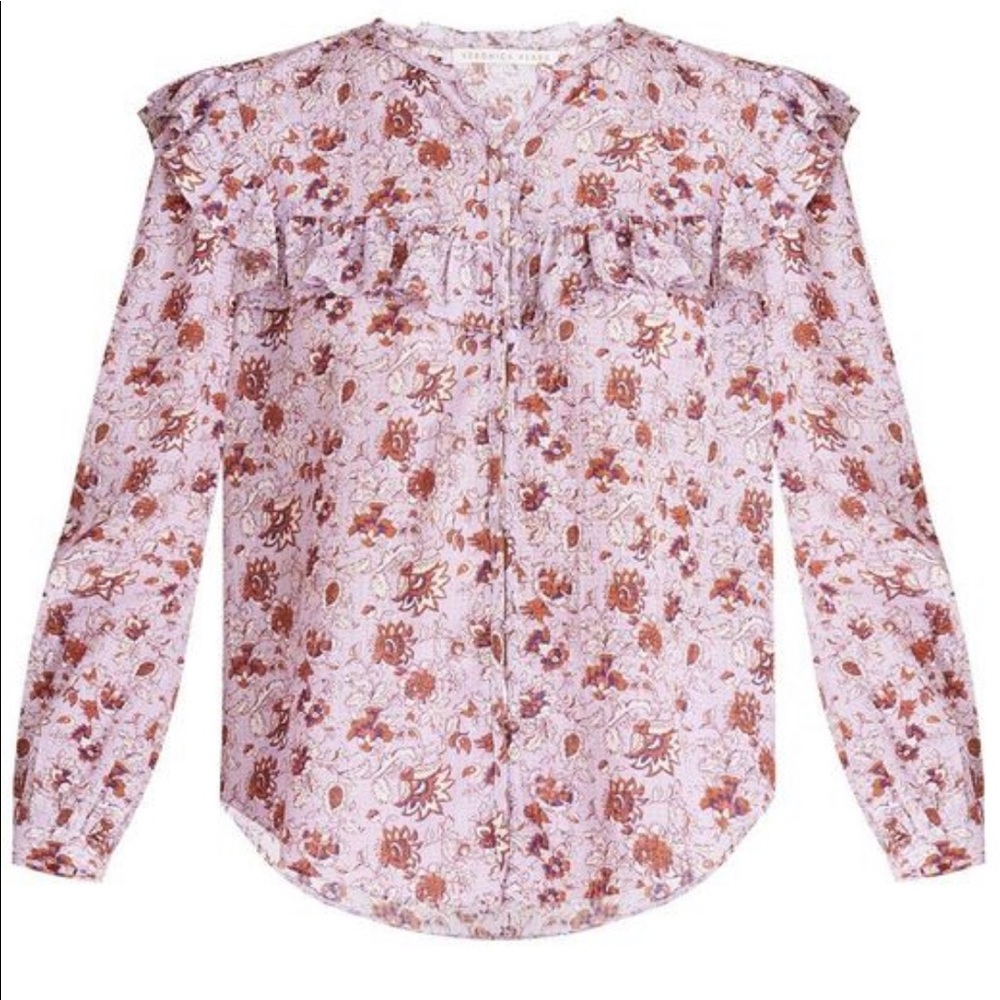 Veronica Beard Lavender Purple Ruffled Floral Long Sleeve Blouse Medium - Picture 3 of 12